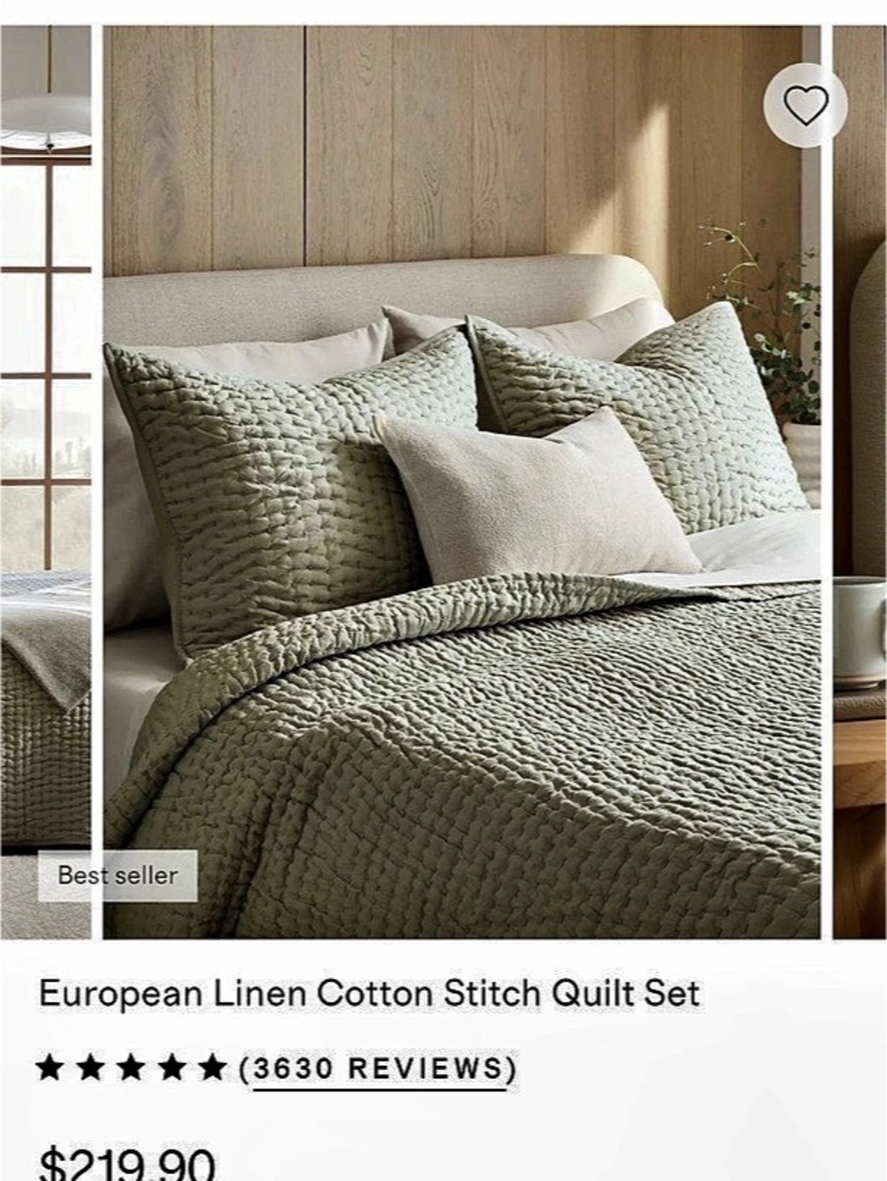 Quince European Linen Cotton Stitch Quilt Set in Green